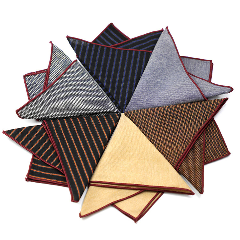 Solid Striped Brown Pocket Squ - Handkerchief Cotton Men บทวิจารณ์และราคา