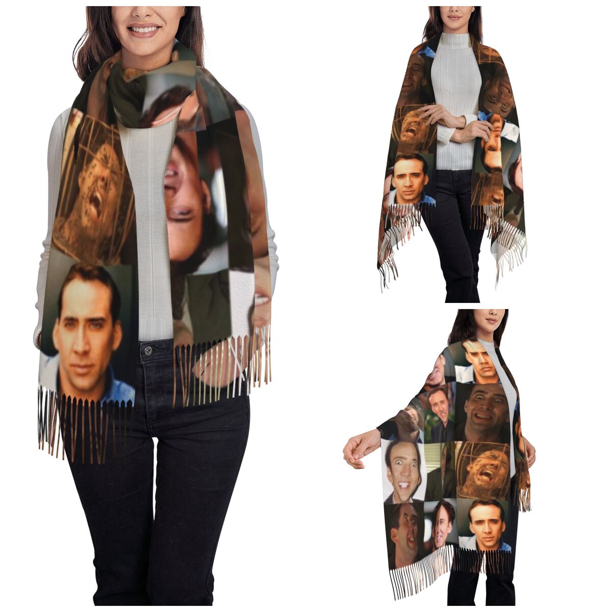 Nicolas Cage Funny Face Meme S - Pashmina Wrap Large บทวิจารณ์และราคา