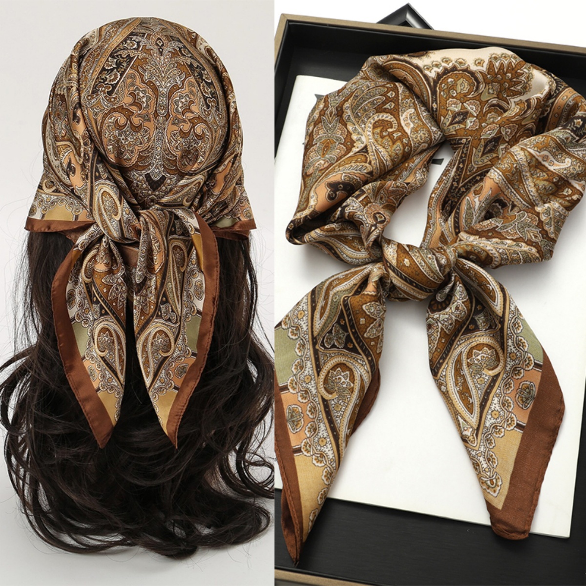 Bohemian Style Print Luxury Br - Scarf Silk Square บทวิจารณ์และราคา