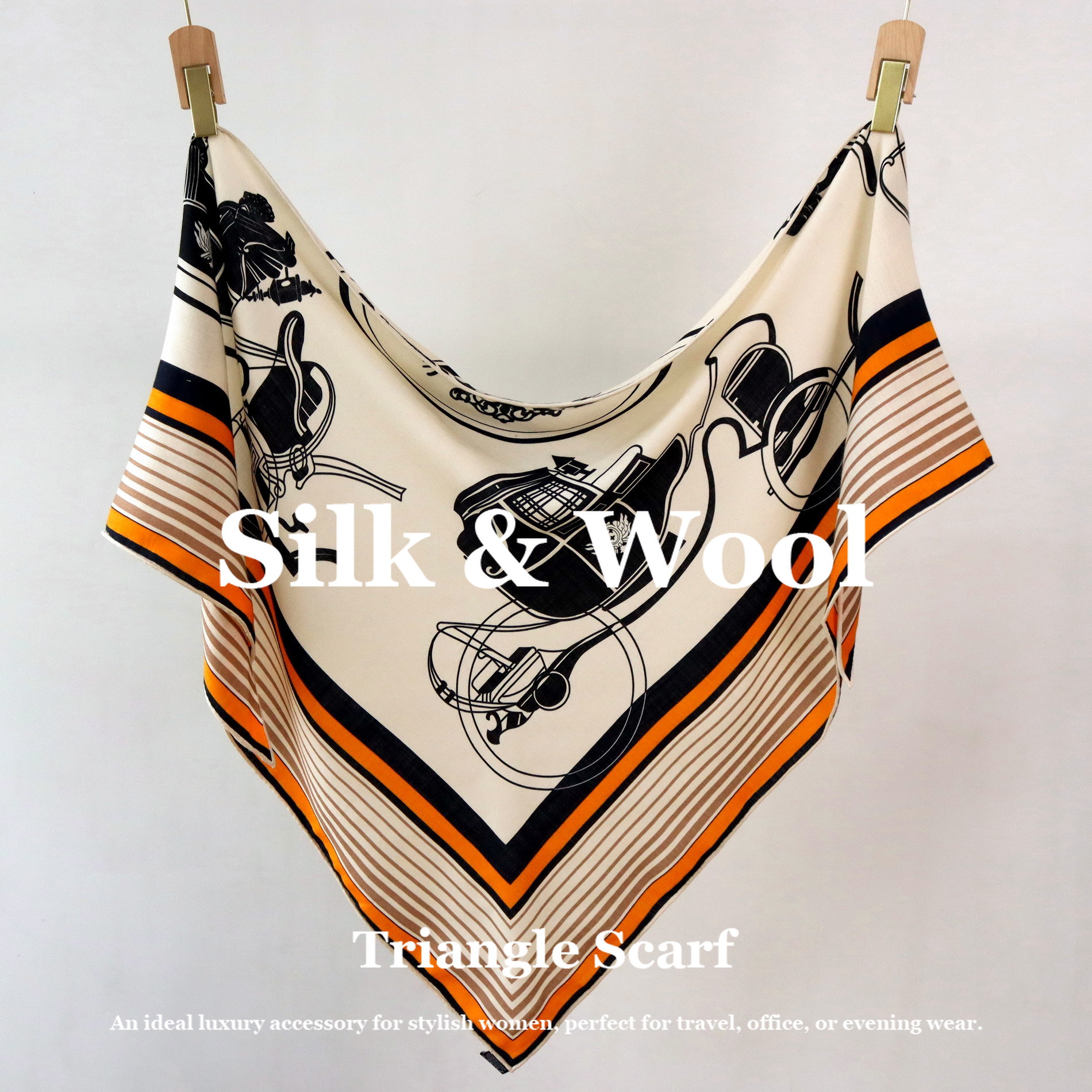 Vintage Equestrian Print Silk  - Pashmina Wrap Large บทวิจารณ์และราคา