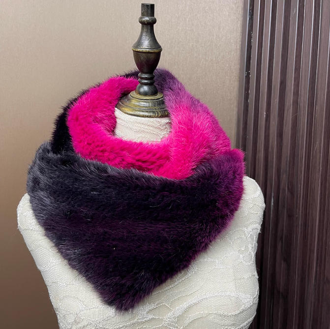 Ombre Color Genuine Mink Fur S - Infinity Scarf Knit บทวิจารณ์และราคา