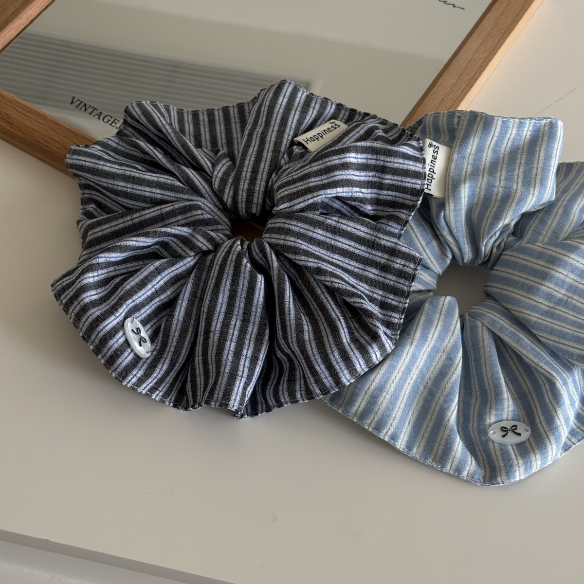 Blue Solid Color Silk Hair Ban - Silk Tie Striped บทวิจารณ์และราคา