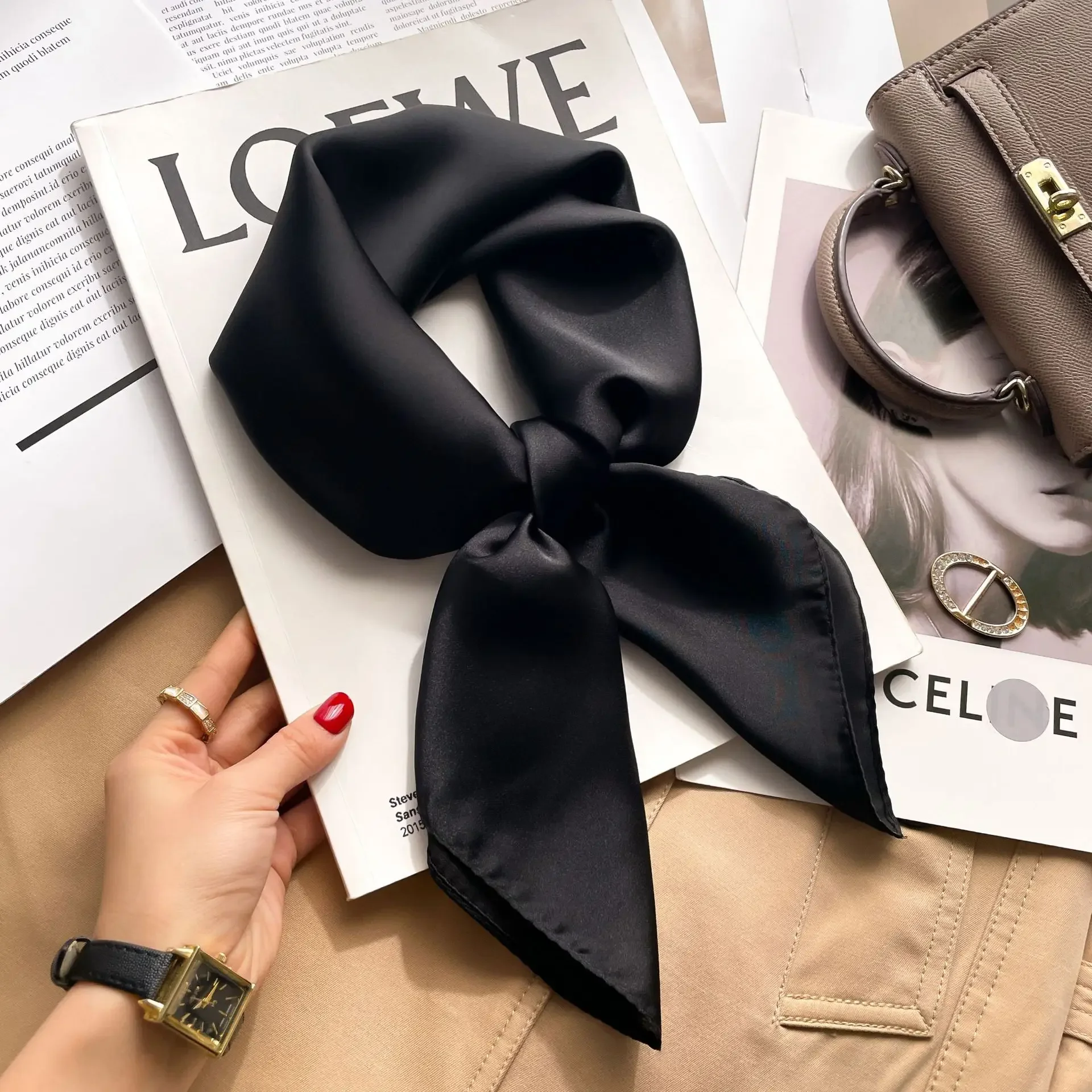 70cm Solid Colors Neckerchief  - Scarf Silk Square บทวิจารณ์และราคา