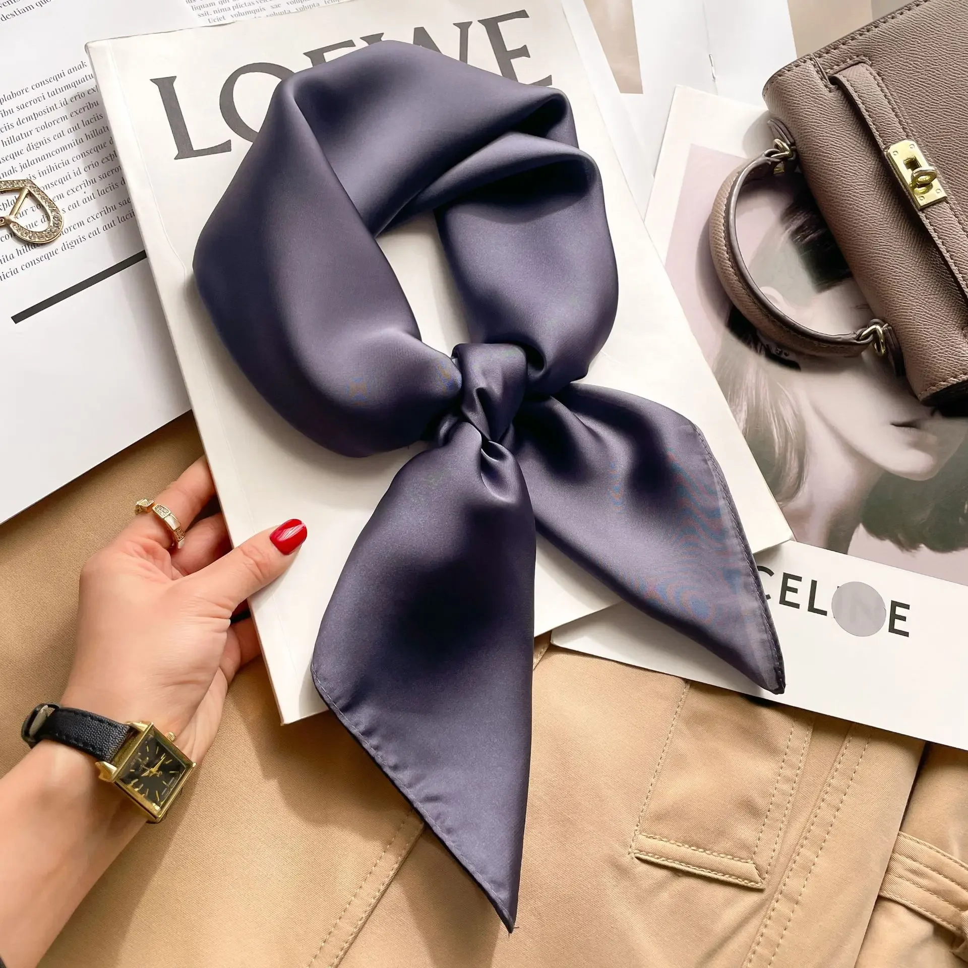 70cm Solid Colors Neckerchief  - Scarf Silk Square บทวิจารณ์และราคา