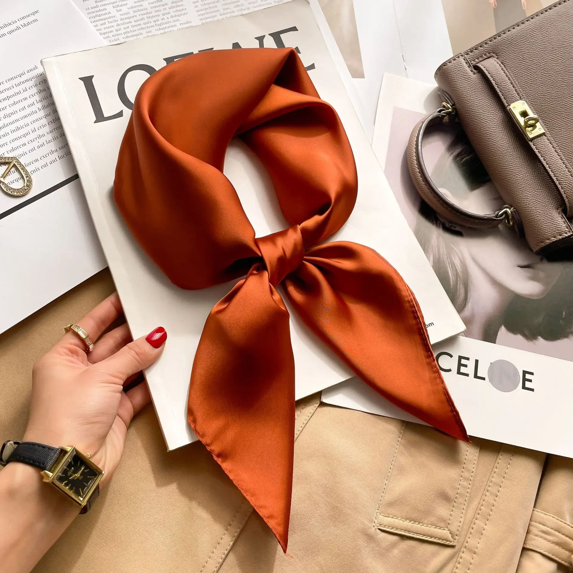 70cm Solid Colors Neckerchief  - Scarf Silk Square บทวิจารณ์และราคา