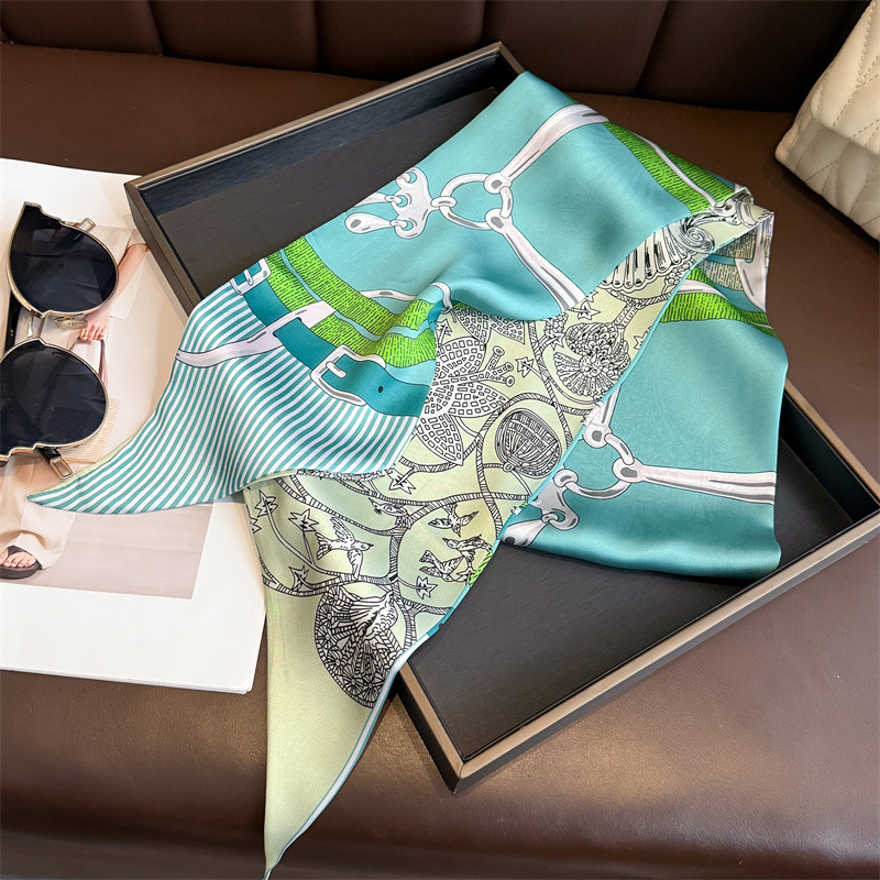 Women's Double-sided Print Sil - Ascot Neck Scarf บทวิจารณ์และราคา