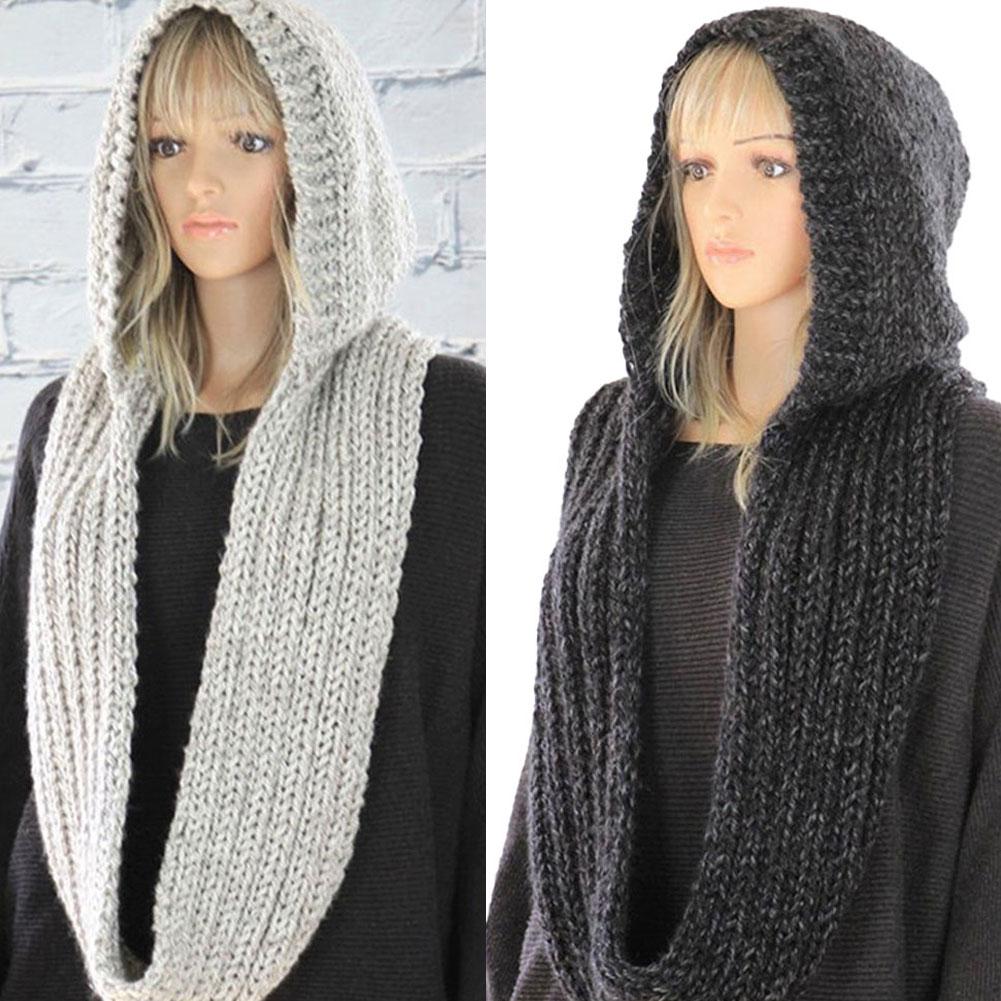 Knitted Hooded Scarf Winter Wo - Infinity Scarf Knit บทวิจารณ์และราคา