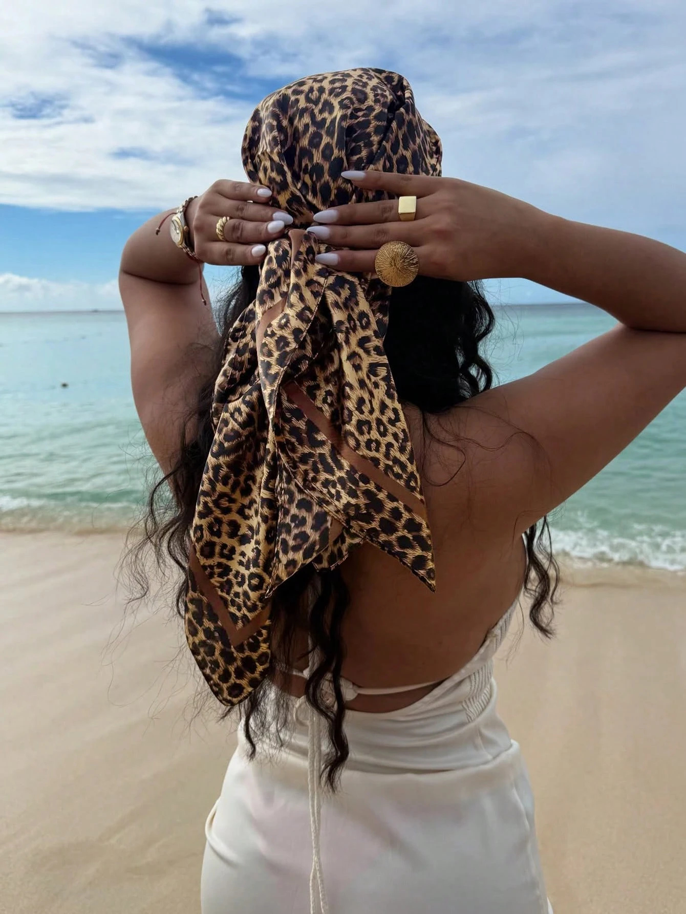90cm Leopard Print Neckerchief - Scarf Silk Square บทวิจารณ์และราคา