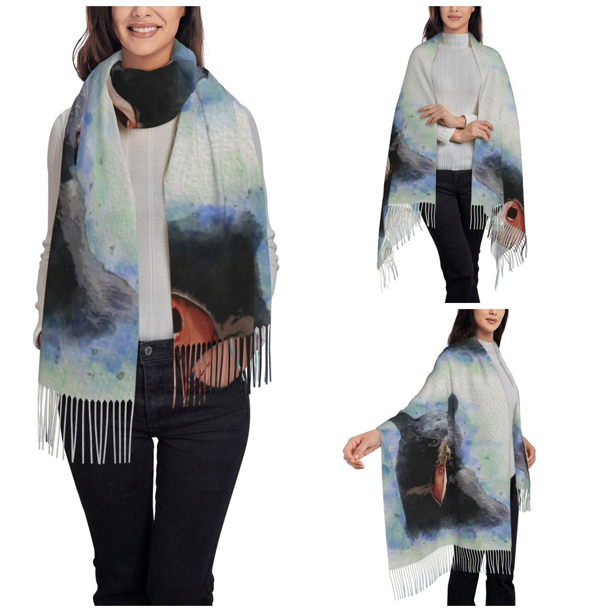 Cage Bear Watercolor Scarf for - Pashmina Wrap Large บทวิจารณ์และราคา
