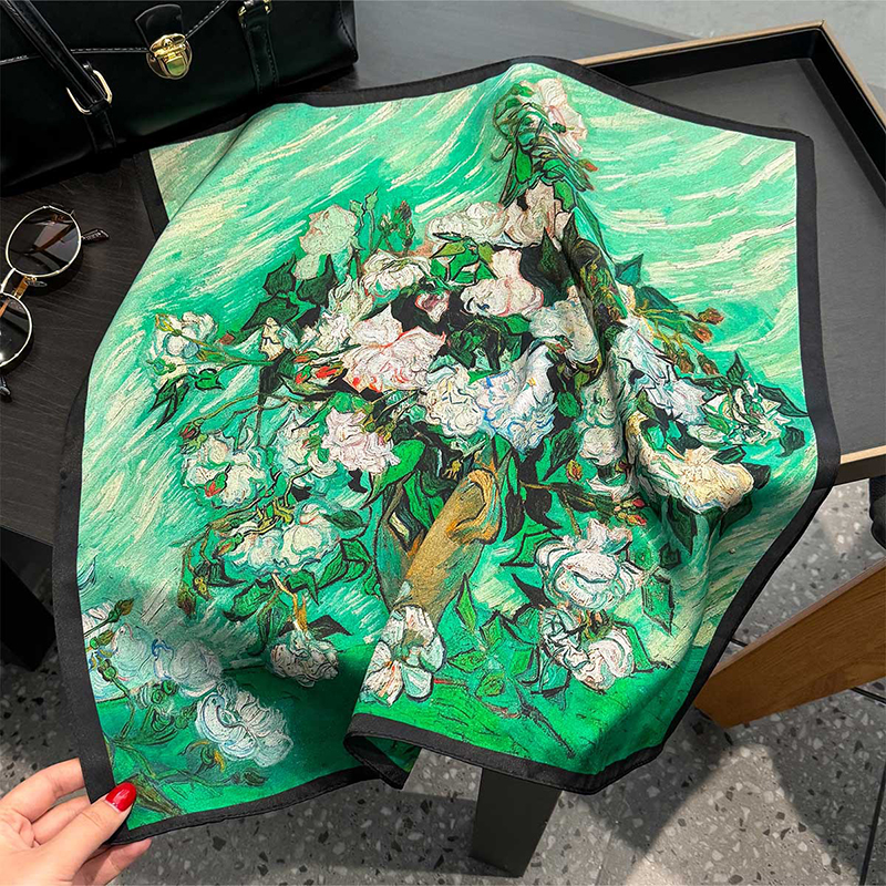 100% Silk Scarf Bandana Women  - Scarf Silk Square บทวิจารณ์และราคา