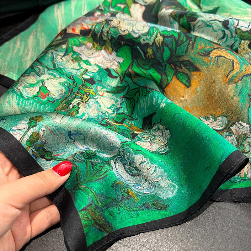 100% Silk Scarf Bandana Women  - Scarf Silk Square บทวิจารณ์และราคา