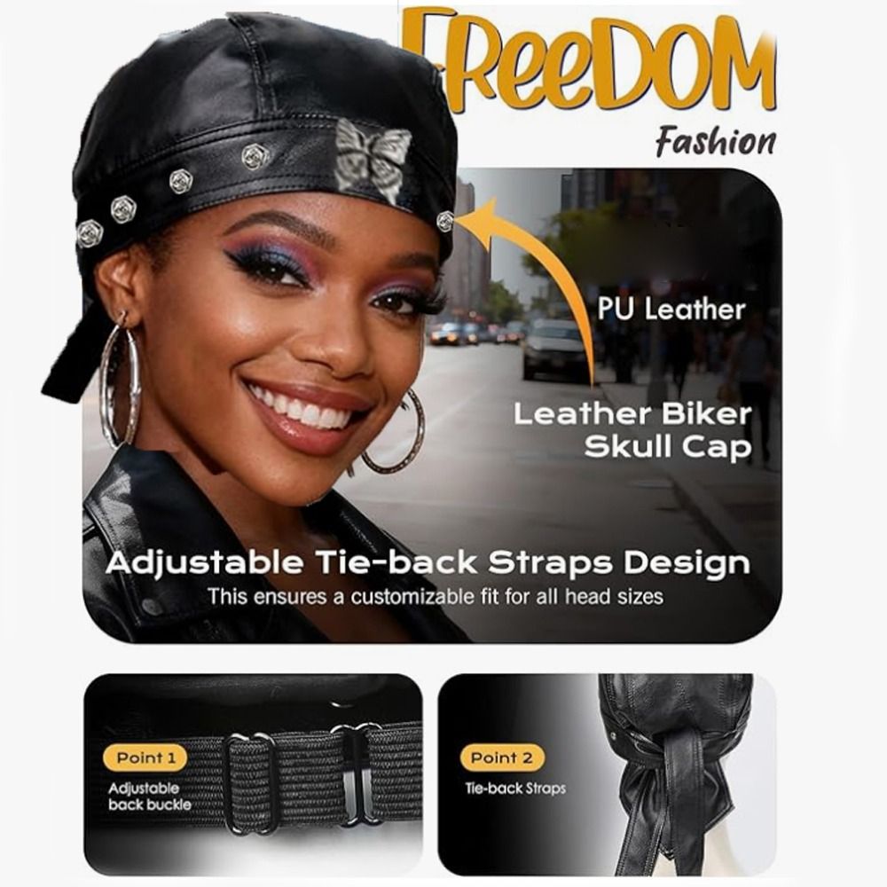 PU Leather Black Biker Cap Doo - Bandana Doo Rag บทวิจารณ์และราคา