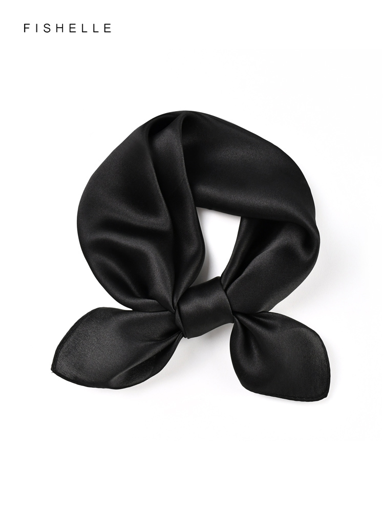 Solid color black pure silk sc - Ascot Neck Scarf บทวิจารณ์และราคา