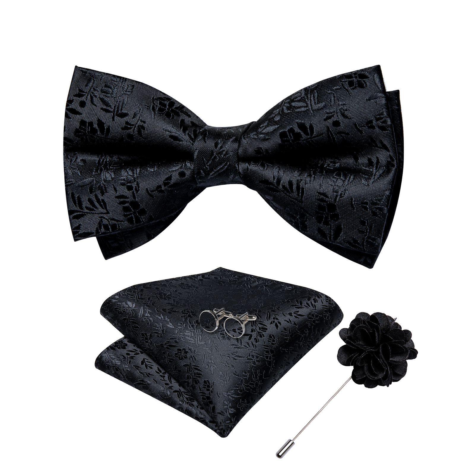 4Pcs Black Solid Floral Men's  - Bow Tie Pre Tied บทวิจารณ์และราคา