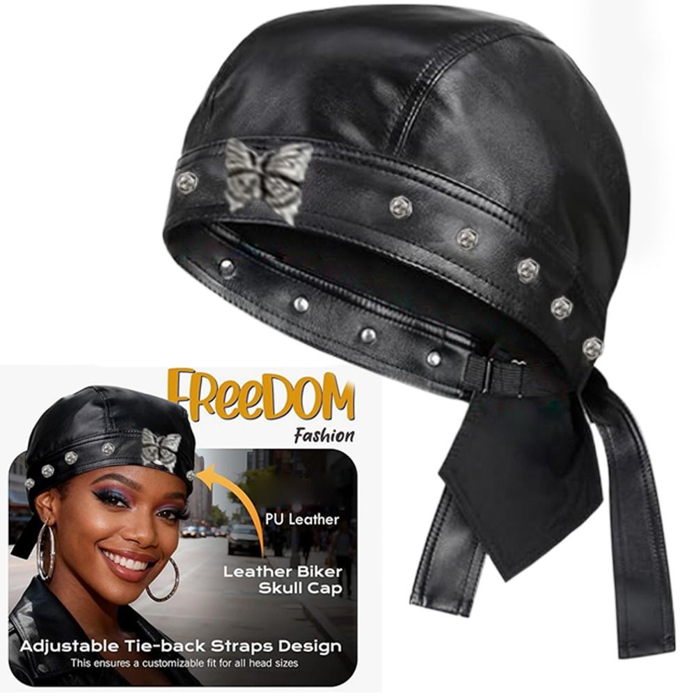 New PU Leather Black Biker Cap - Bandana Doo Rag บทวิจารณ์และราคา