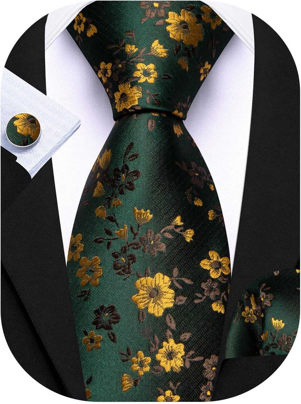 Men's Floral Paisley Silk Tie  - Pocket Square Set บทวิจารณ์และราคา