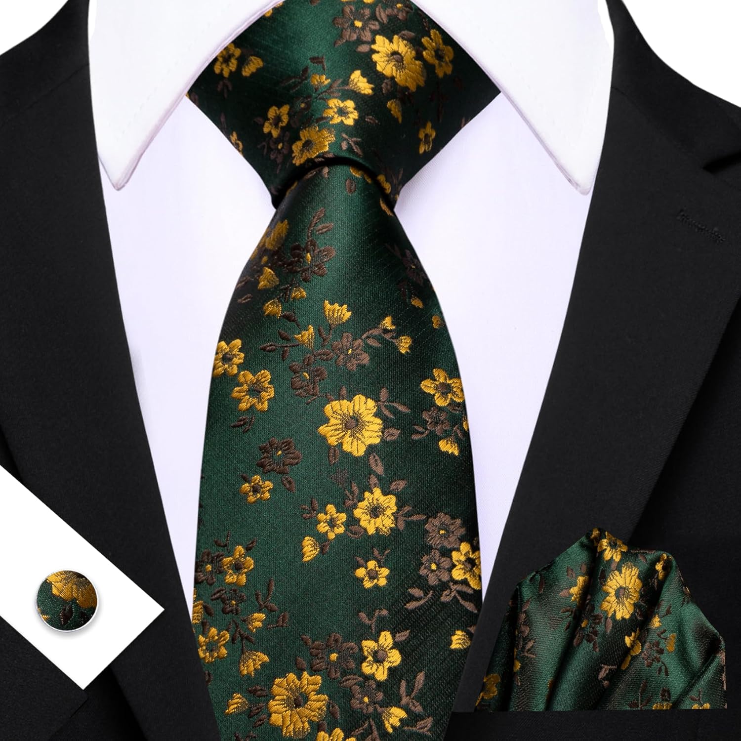 Men's Floral Paisley Silk Tie  - Pocket Square Set บทวิจารณ์และราคา
